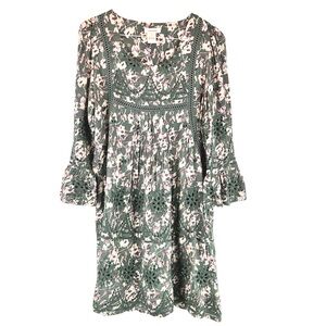 Sundance Delphine Crochet Eyelet Tunic Dress Teal Floral Sz S